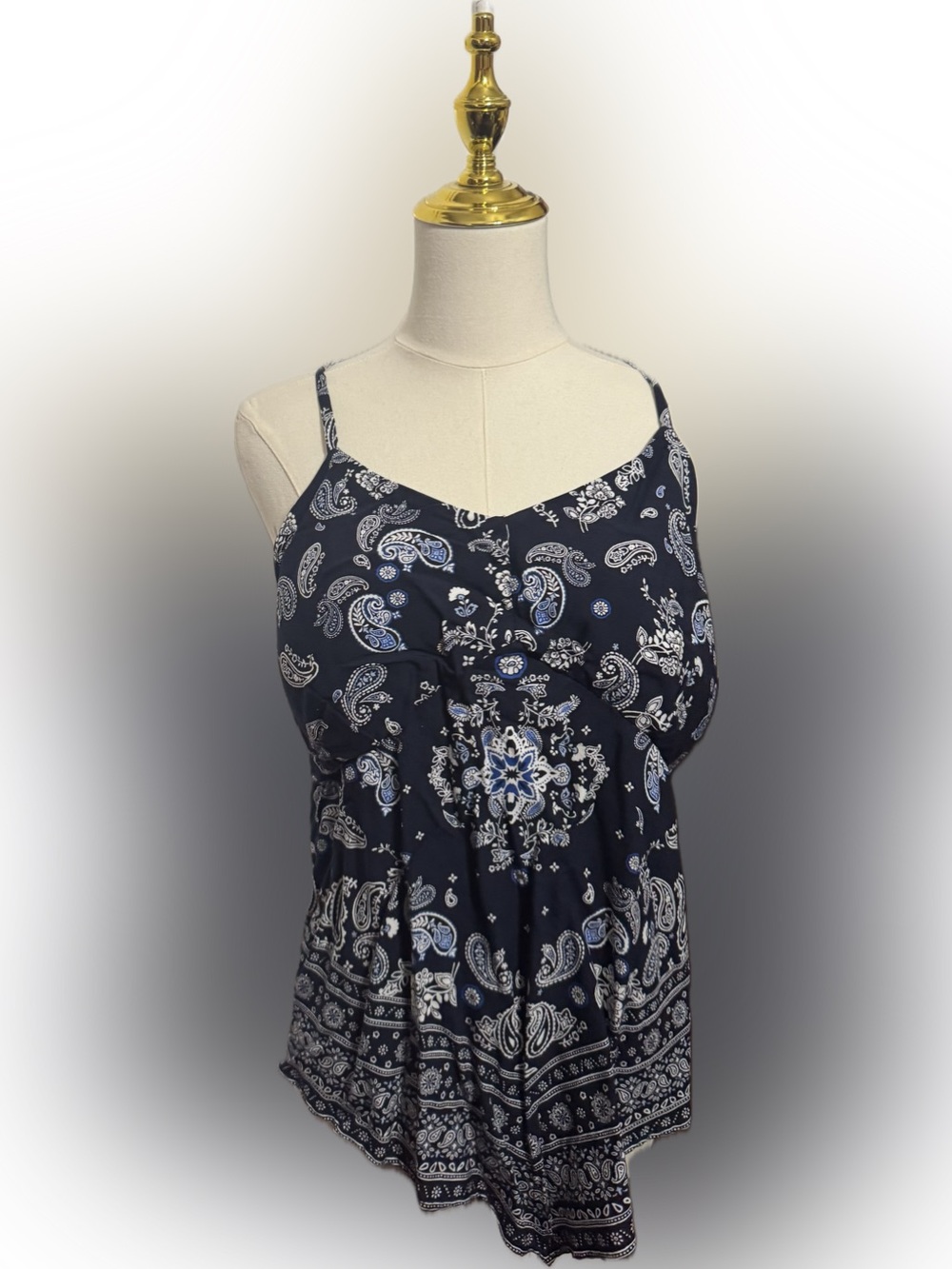 No Boundaries Navy Blue Paisley Print Spaghetti Strap Camisole